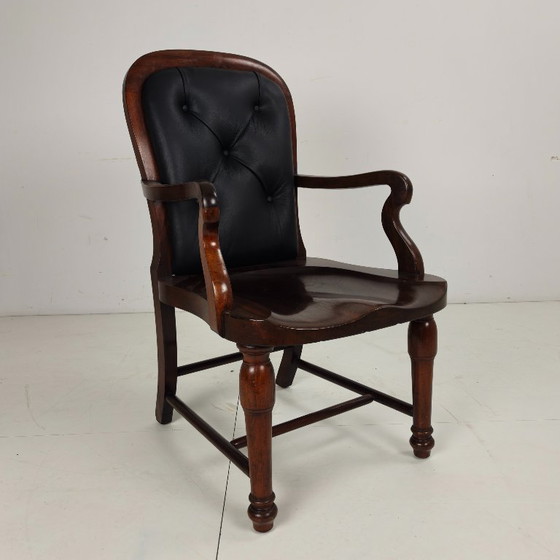 Victorian English Walnut & Leather Library Desk Chair – Armchairs, Wood (photo 5 of 12)
