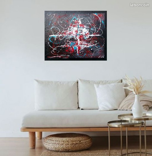 "Caravelle" - Een abstract en fascinerend werk van 2LUSS'ART, een mix van rood, zwart en donkerblauw. Formaat 50x40 cm.