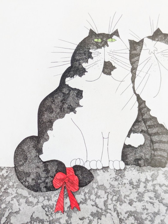 Eva Ziolkowski Signed Cats Etching Numbered 79/100 "Zweisamkeit" Framed Original Wall Art (photo 6 of 18)