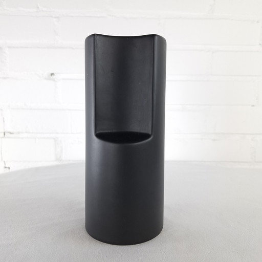 Vintage Flora ceramic vase 1970s abstract matte black earthenware
