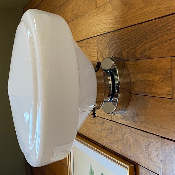 Image 1 of Opaalglazen plafondlamp, 30 cm, wit, wandmontage, roestvrijstalen voet