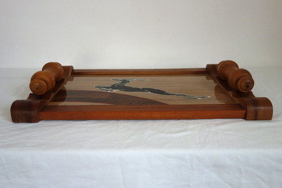 Image 1 of Vassoio vintage Art Déco in legno e specchio firmato Dope, circa 1930