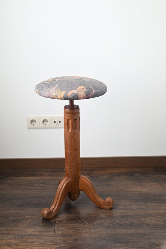 Image 1 of Tabouret de piano en bois français ancien, tabouret de piano en bois, réglable, ferme antique.