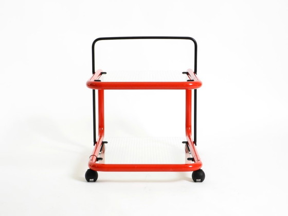 Image 1 of Carrello bar o di servizio postmoderno italiano degli anni '80 in metallo e vetro