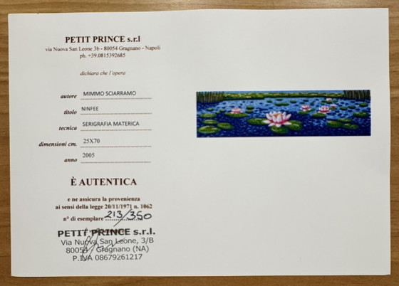 3. Zeefdruk van Mimmo Sciarrano, 25x70cm Waterlelies in een lijst – Litho's & Zeefdrukken, Paper, Wood (photo 5 of 5)