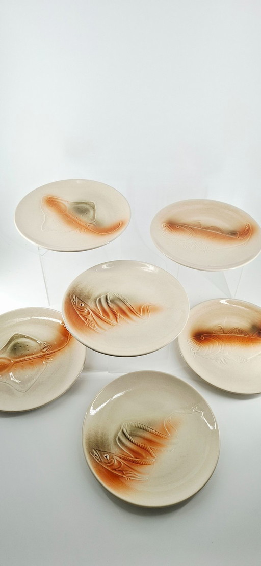 Set mit 6 Fischtellern – Steingut von Saint-Amand, Vintage 50er-60er Jahre – servies, Ceramic (photo 2 of 18)