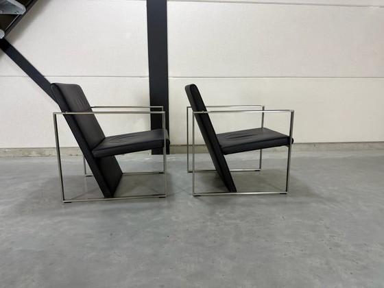 Fauteuils Arco Spine - Cuir Noir Et Acier – polished steel, Leather (photo 5 of 11)