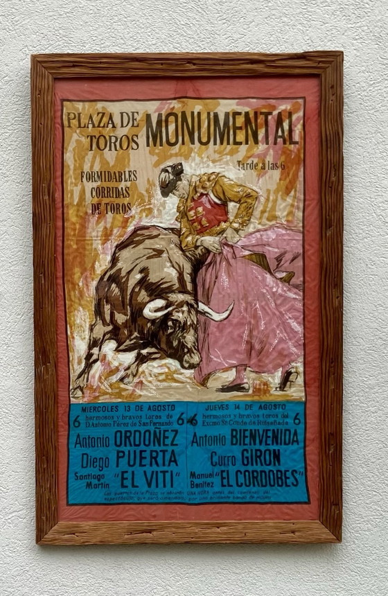 Framed Spanish Bullfighting Textile Poster, 1969 – Plaza de Toros Monumental – Wall decoration, Wood (photo 2 of 7)