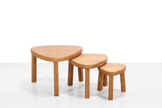 Image 1 of Set of triangular oak Brutalist side tables