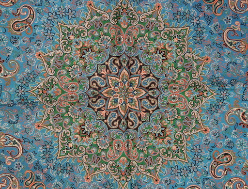 Tovaglia orientale fatta a mano, finemente lavorata con fili di seta, 100 x 100 cm