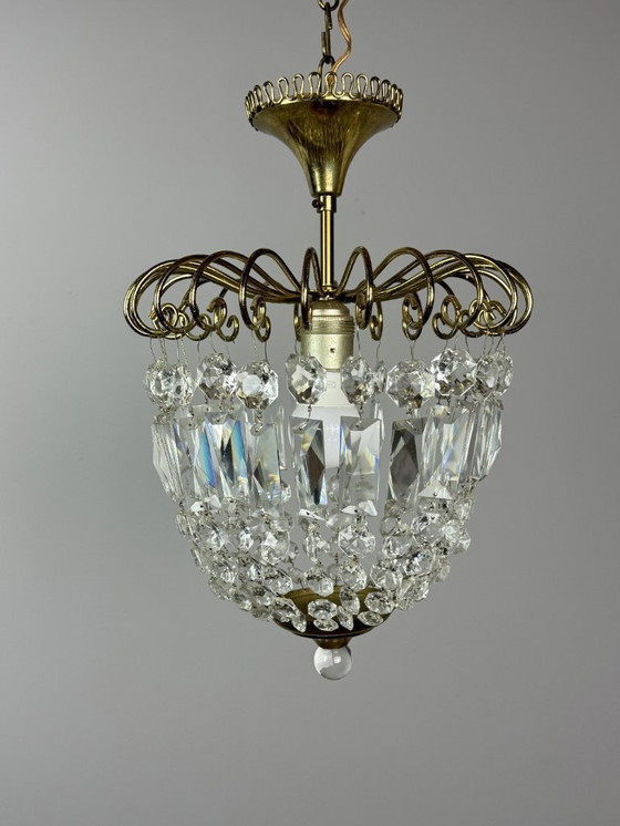 Image 1 of Lámpara de araña decorativa de cristal "fresa" de mediados de siglo, estilo Josef Frank, década de 1960