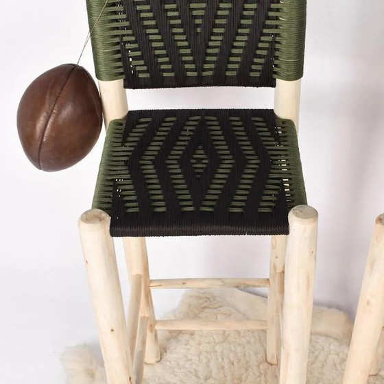 2 handgefertigte marokkanische grüne Hocker – Barhocker, Leder, Holz, Bohemian (photo 3 of 7)