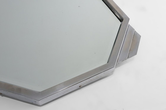 Image 1 of Plateau ottagonale geometrico Art Déco francese cromato e specchiato, circa 1930