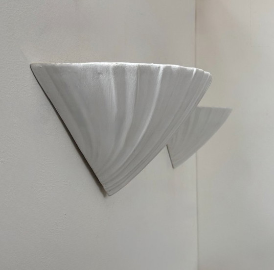 Image 1 of Paire d’applique vintage coquillage, plâtre blanc mat, France, 1970