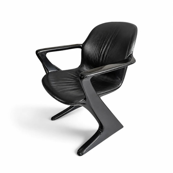 4 x Kangaroo Z-chair / Ernst Moeckl pour Horn Collection années 60 / Rembourrage cuir noir / Ernst Moeckl / (photo 16 of 19)