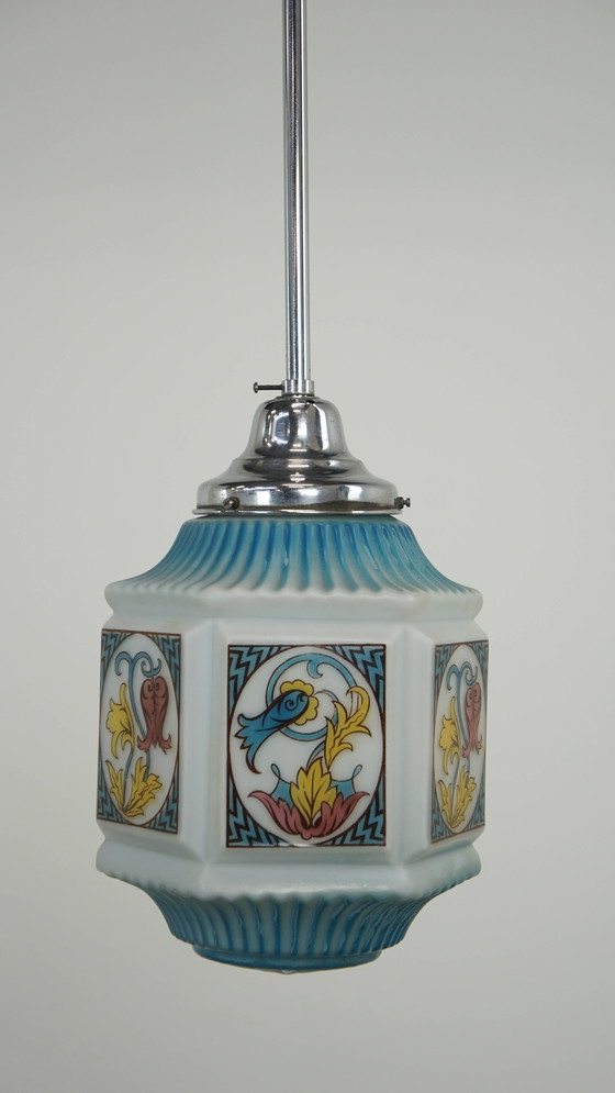 Image 1 of Vintage Voornamelijk Blauwe Art Deco Design Hanglamp
