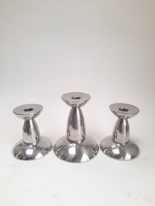 Trio of Danish candlesticks designed by Erik Bagger