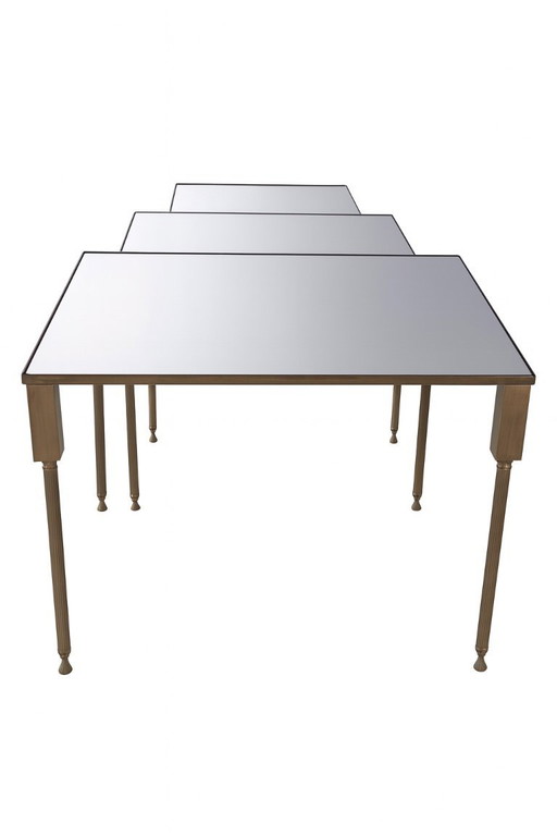 Vintage Nesting Tables – Set of 3 – Glass & Brass – 1960s