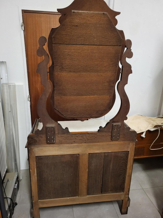 cómoda antigua con espejo y tablero de mármol, Tocadores, Vidrio, Negro (foto 5 de 5)