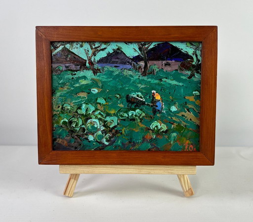 Original Oil Painting Summer Houses Landscape The city and the soul of the village