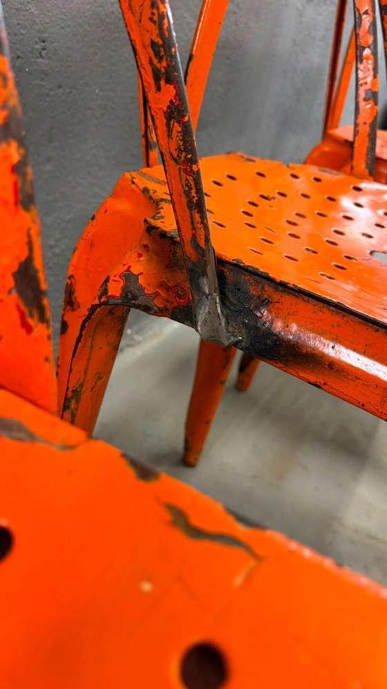 Image 1 of Set van vier industriële metalen eetkamerstoelen van Joseph Mathieu, gelakt staal, jaren 1920, Frankrijk