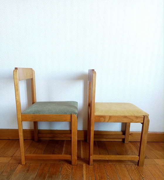 Image 1 of 6 stoelen in Scandinavische stijl, gemaakt van iepenhout en stof.