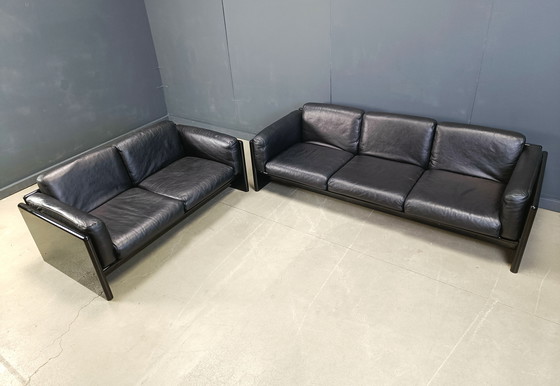 Image 1 of Ensemble de canapés vintage en laque et cuir par Kazuhide Takahama pour Studio Simon, 1970