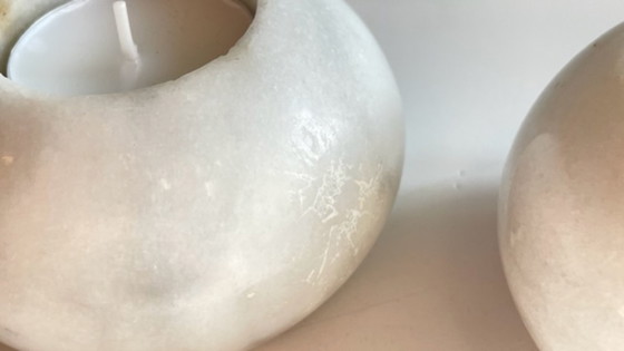 Image 1 of 2 MARBLE Ball Tealight Holders from the 70s