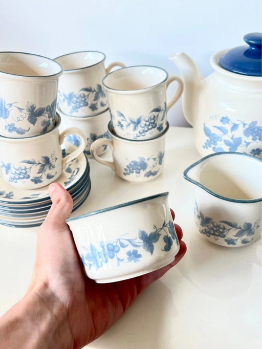 Vintage Staffordshire Potteries coffee set - blue grapes - 1970s