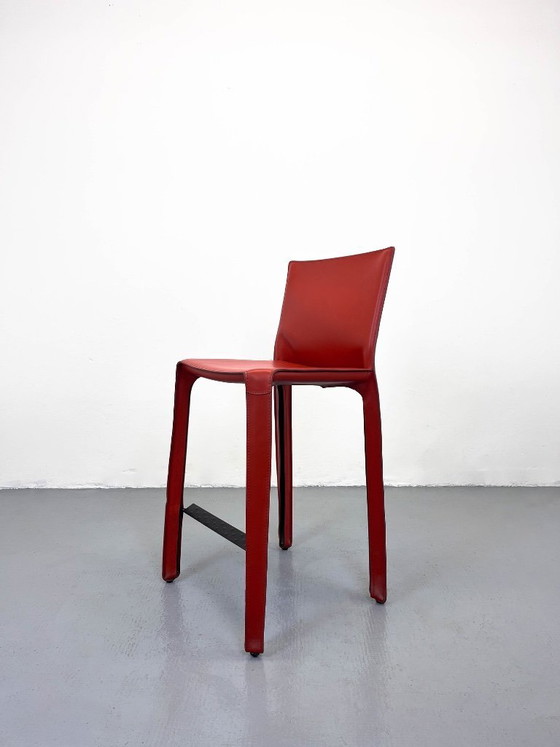 Image 1 of Set of 2 Cassina CAB 410 Stools Mario Bellini Leather Bar Stools Bordeaux Red