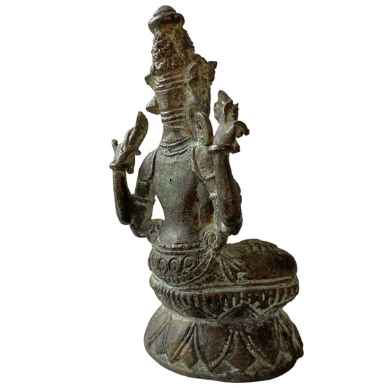 Antigua Estatua Tibetana de Viaje Avalokiteshvara – Vitarka Mudra – Siglo XVIII – Esculturas, Bronze (photo 4 of 9)