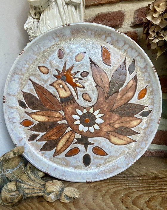 Large J.G. Picard Vallauris Ceramic Bird Plate, France, 1960s, JG Picard, Wall decoration, Brown (photo 5 of 5)