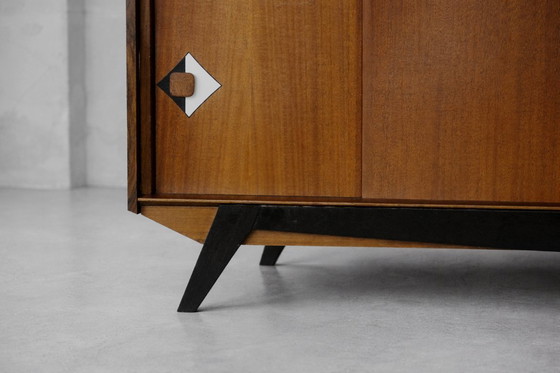 Image 1 of Vintage Deens teakhouten dressoir uit het midden van de 20e eeuw met handgeschilderd patroon, jaren 1950