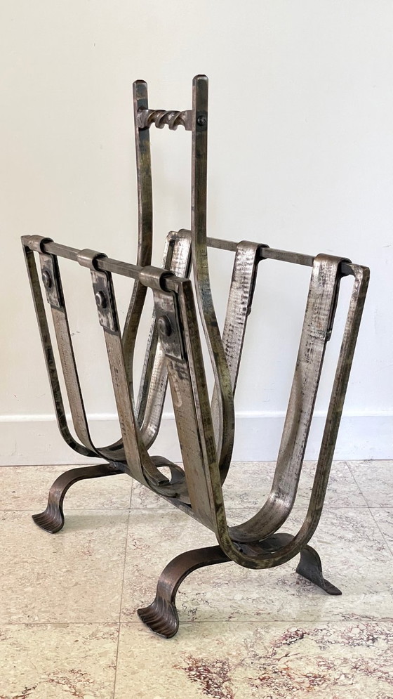 Image 1 of Vintage Brutalist Steel Magazine Rack