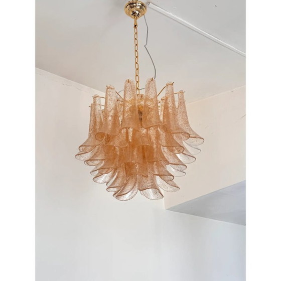 Image 1 of Contemporary Clear and Gold “Petali-Selle” Murano Glass Chandelier in Mazzega Style