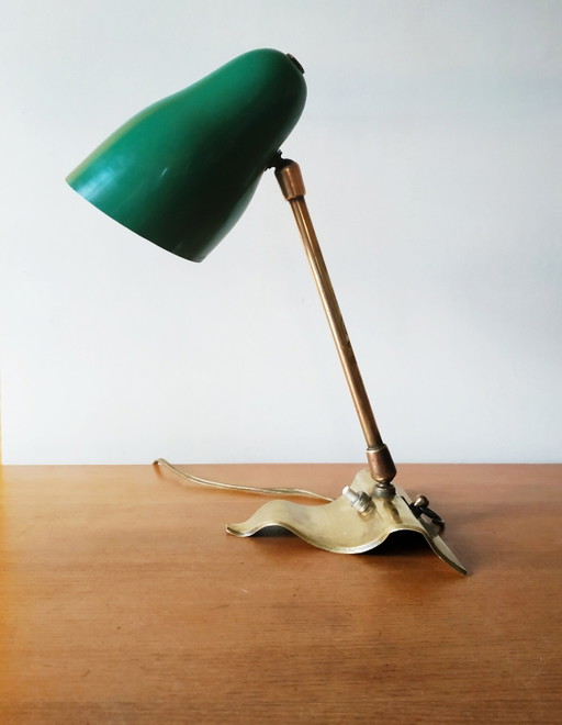 Lampe 1950 Vintage En Laiton Et Métal Laqué Vert Goût Mategot
