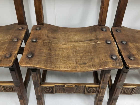 Image 1 of SET OF 4 VINTAGE 1970S BRUTALIST CHAIRS IN OAK & METAL