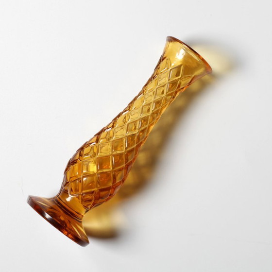 Image 1 of Small Vintage Amber Glass Vase / Mid-century Stylish Vase / Czechoslovakia / 1970s