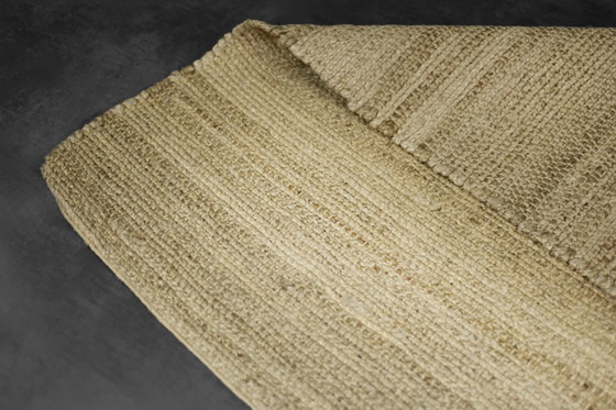 Image 1 of Vintage Indiaas natuurlijk bruin platgeweven jute tapijt, jaren 70