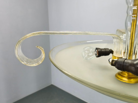 Image 1 of Art Deco kroonluchter van glas en messing, Tsjechoslowakije, jaren 1940