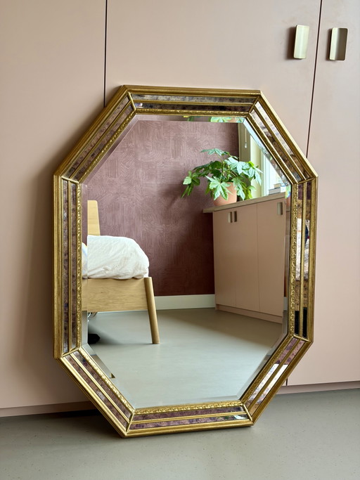 Magnifique miroir vintage Deknudt – Octogonal – Style Hollywood Regency (92 x 72 cm) – spiegels, Glass