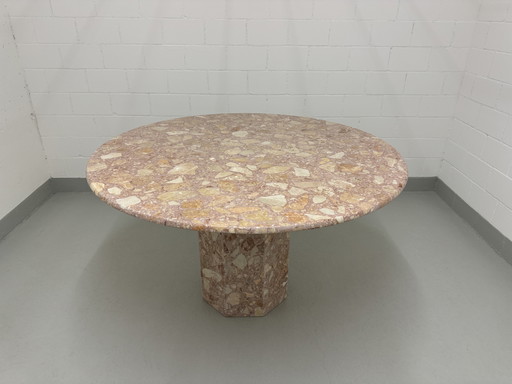 Solid marble table with octagonal base - Round, pink-beige