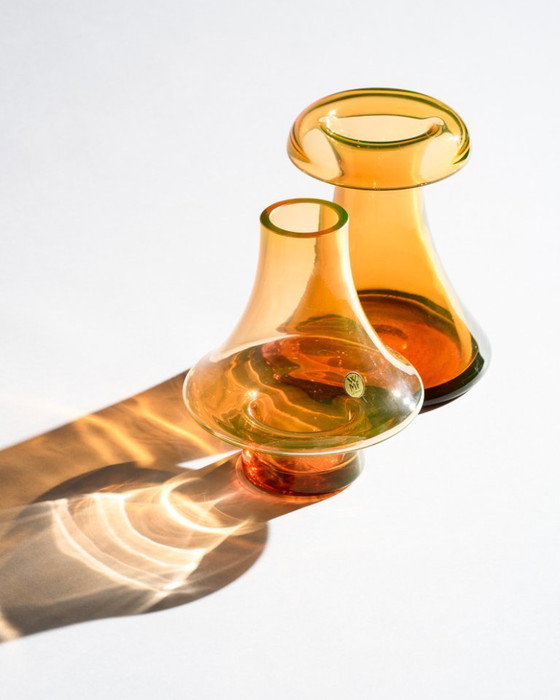 Image 1 of WMF Cari Zalloni Uranium Glass Vase Duo Space-Age Design Vintage Futurism Style