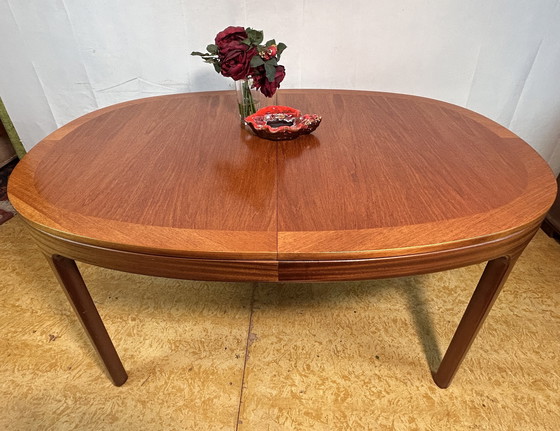 Image 1 of Mid Century Retro Vintage Teak Oval Extending Dining Table By Nathan