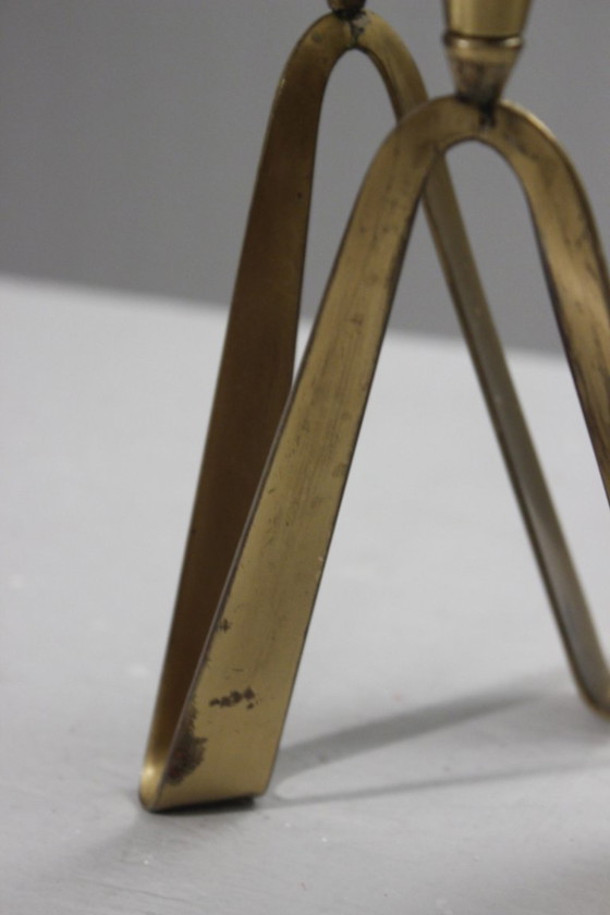 Image 1 of Vintage brass three-light candlestick, modernist design, 1950s