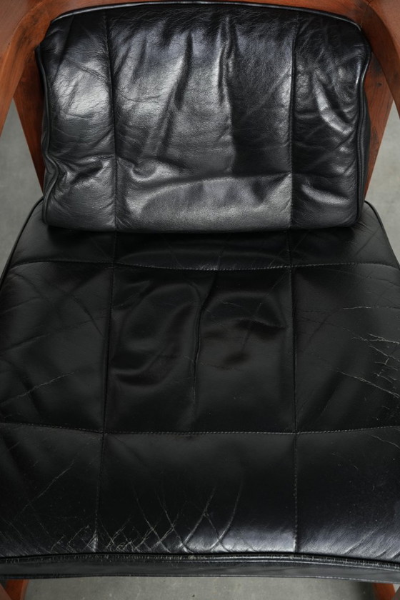 Image 1 of Ensemble de 4 chaises de salle à manger de luxe en cuir noir, design Art déco, par Schuitema