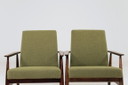 Pair of mid century modern longue chairs deep olive green bouclé 