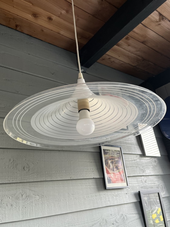 Vintage Meblo witch hat or trumpet swirl deco hanging lamp – Pendant lamps, Plastic (photo 4 of 11)