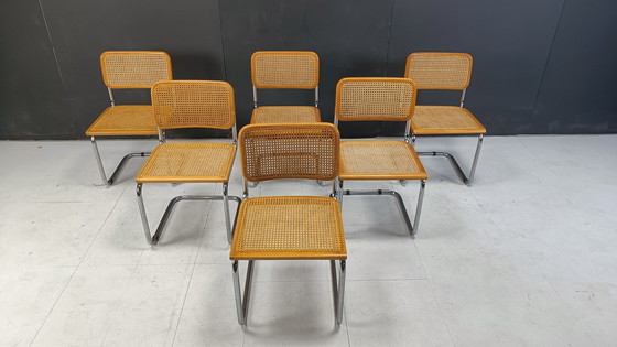 Image 1 of Ensemble de 6 chaises Cesca de style Marcel Breuer, fabriquées en Italie, années 1970