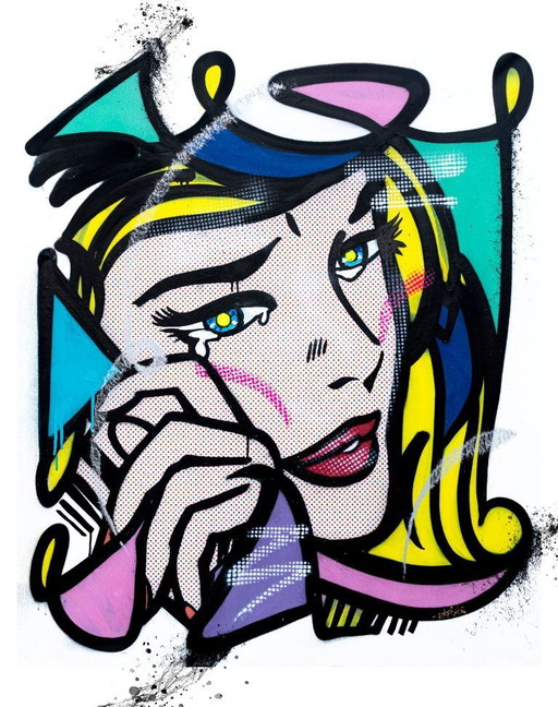 UTOPÍA - Niña llorando - Pintura de bellas artes enmarcada sobre papel